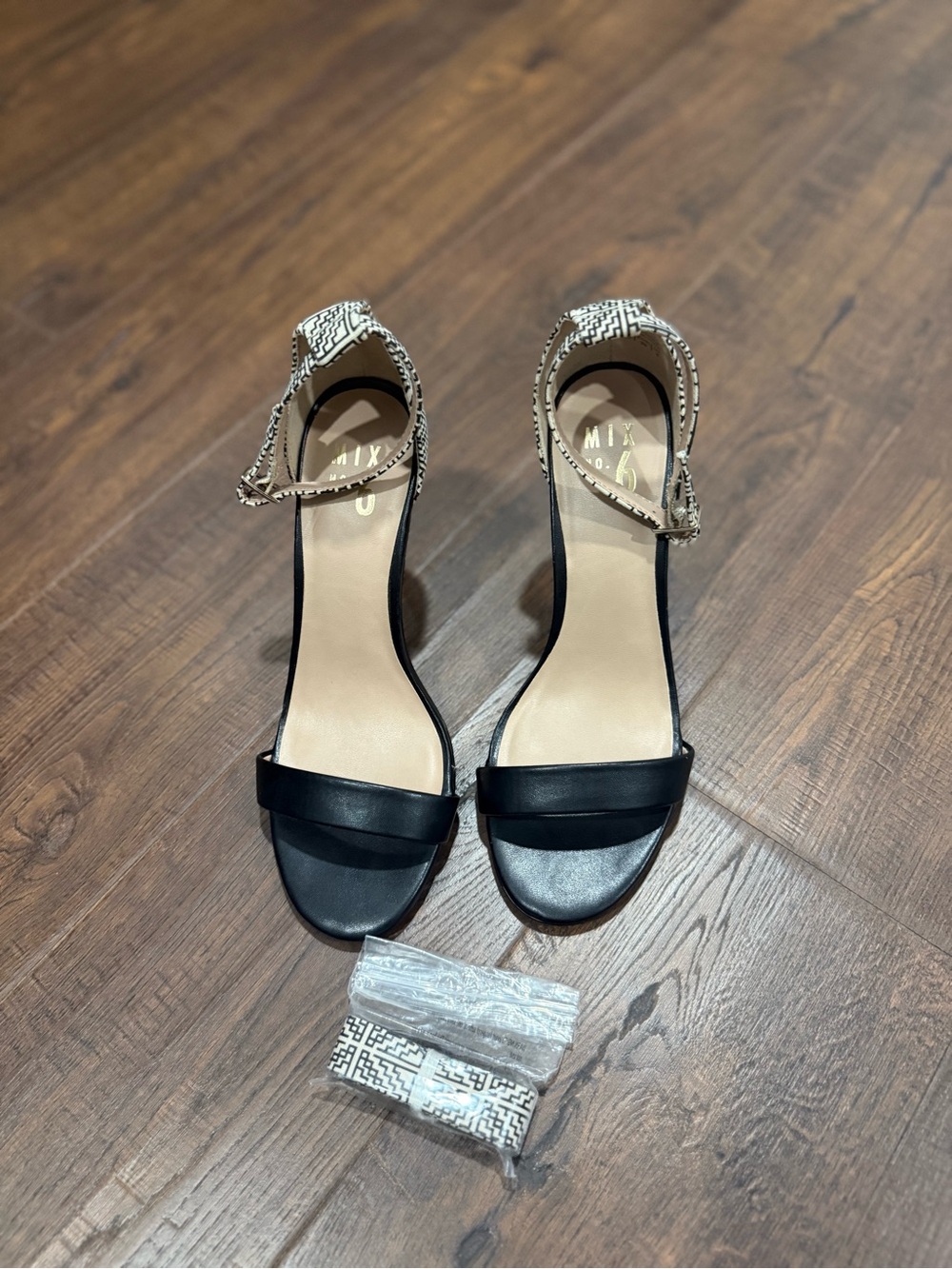New Mix No. 6 Black Sandal with Patterned Ankle Strap